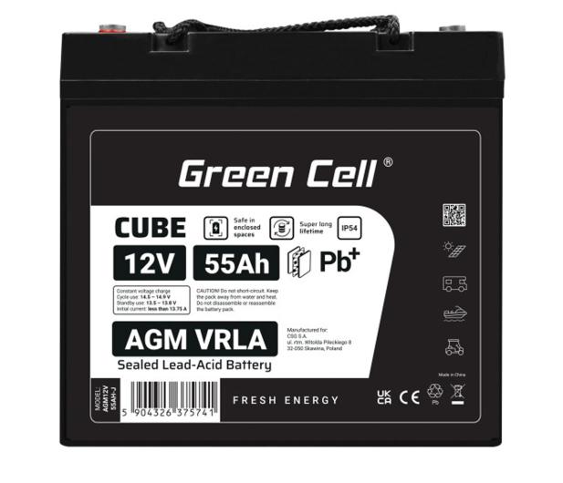 Green Cell Cube AGM VRLA IP54 12V 55Ah - 1364807 - zdjęcie 4